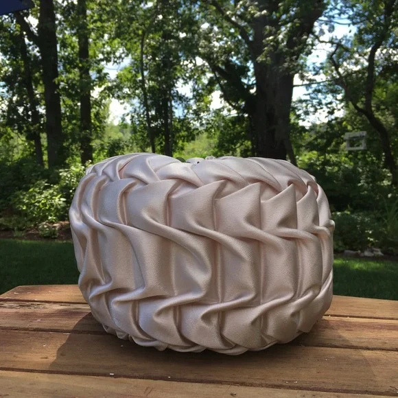 Handmade tufted round silky flower decorative throw pillow - Picture 3 of 7